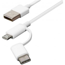 CABLE XIAOMI MI 2in1 MICRO USB/TIPO-C/1M/BLANCO